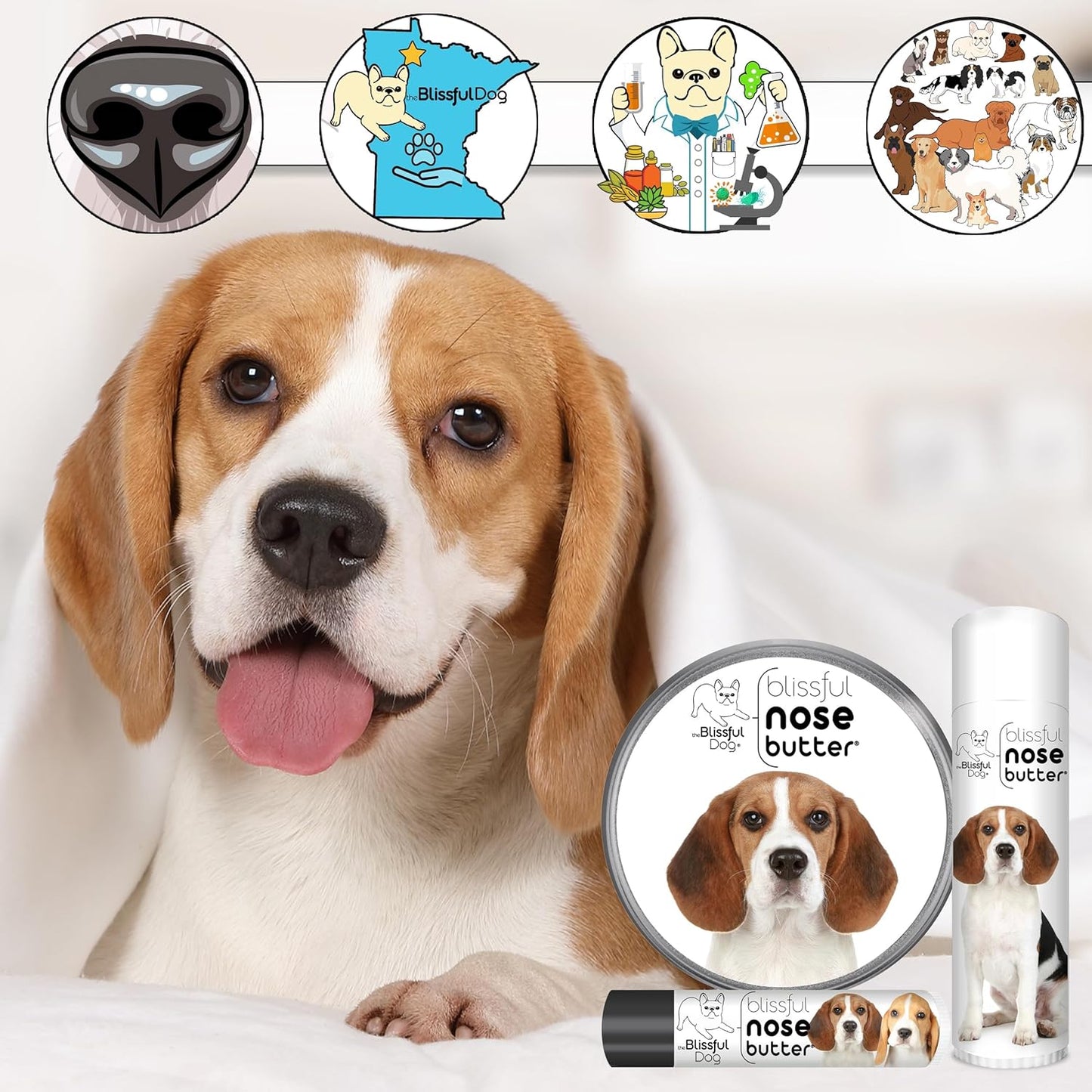 The Blissful Dog Beagle Nose Butter for Dry, Cracked Skin, Lick-Safe Dog Nose Balm with Moisturizing Shea Butter, Almond, Olive, and Essential Oils, Pet Supplies, Uncented, 0.15 oz.