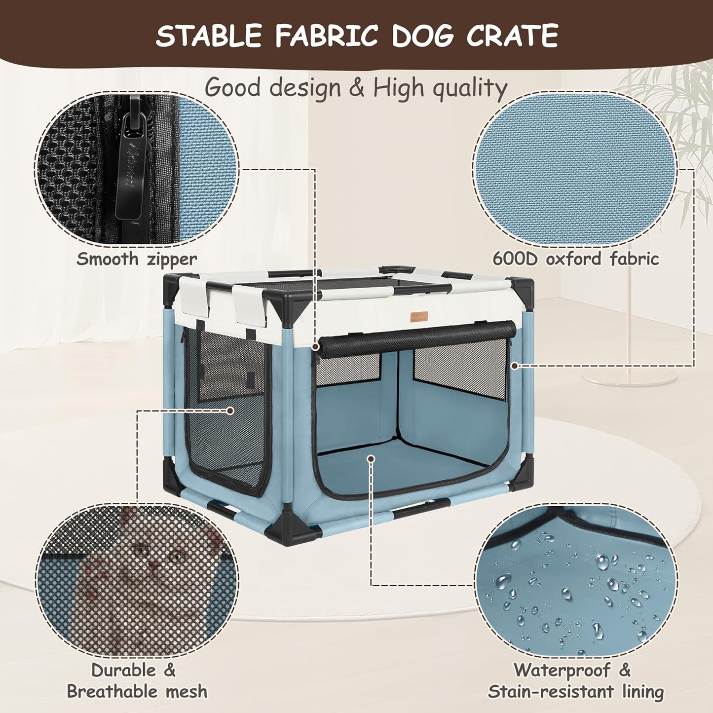 Dog Crate - Soft Pet Kennel for Dogs/Cats, 3-Door Breathable Travel Cage with Mesh Window, Portable Dog Kennel for Indoor & Outdoor, Blue-XL