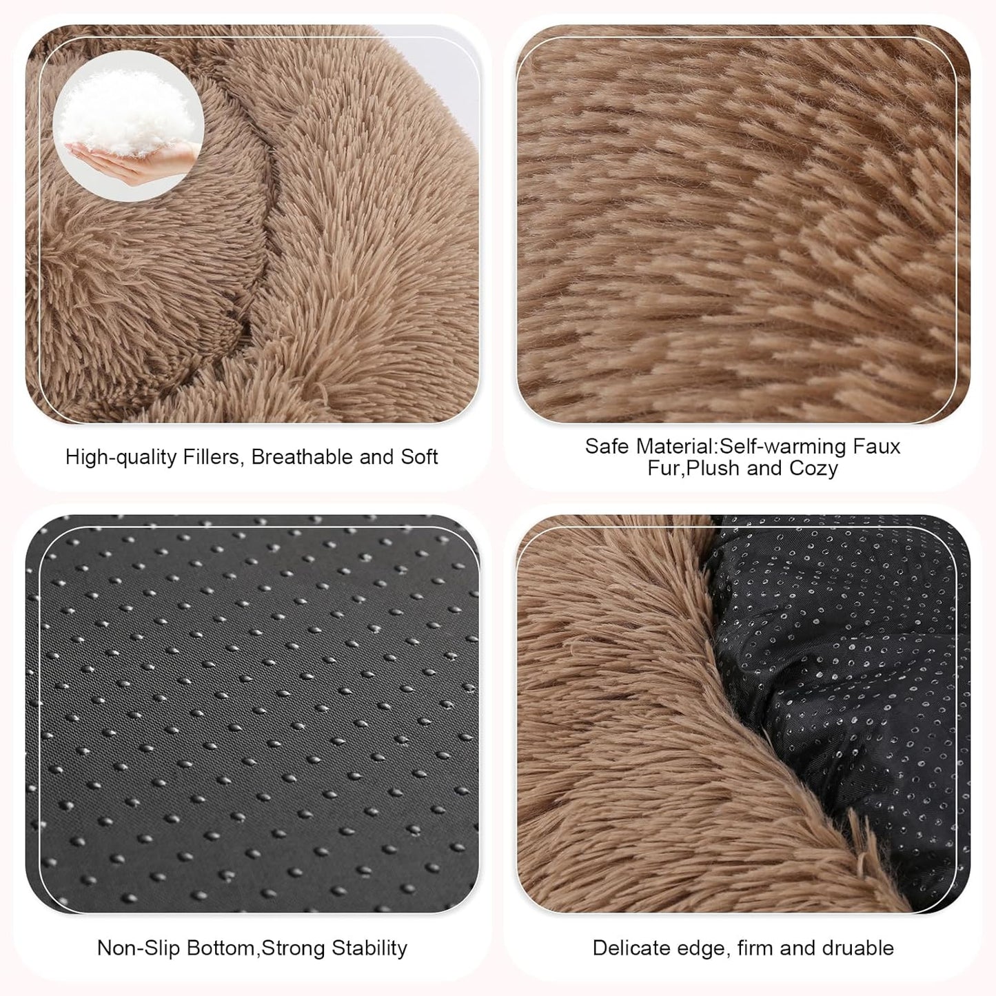 Dog Bed, Cat Calming Bed, Faux Fur Pillow Pet Donut Cuddler Round Plush Bed for Large Medium Small Dogs and Cats