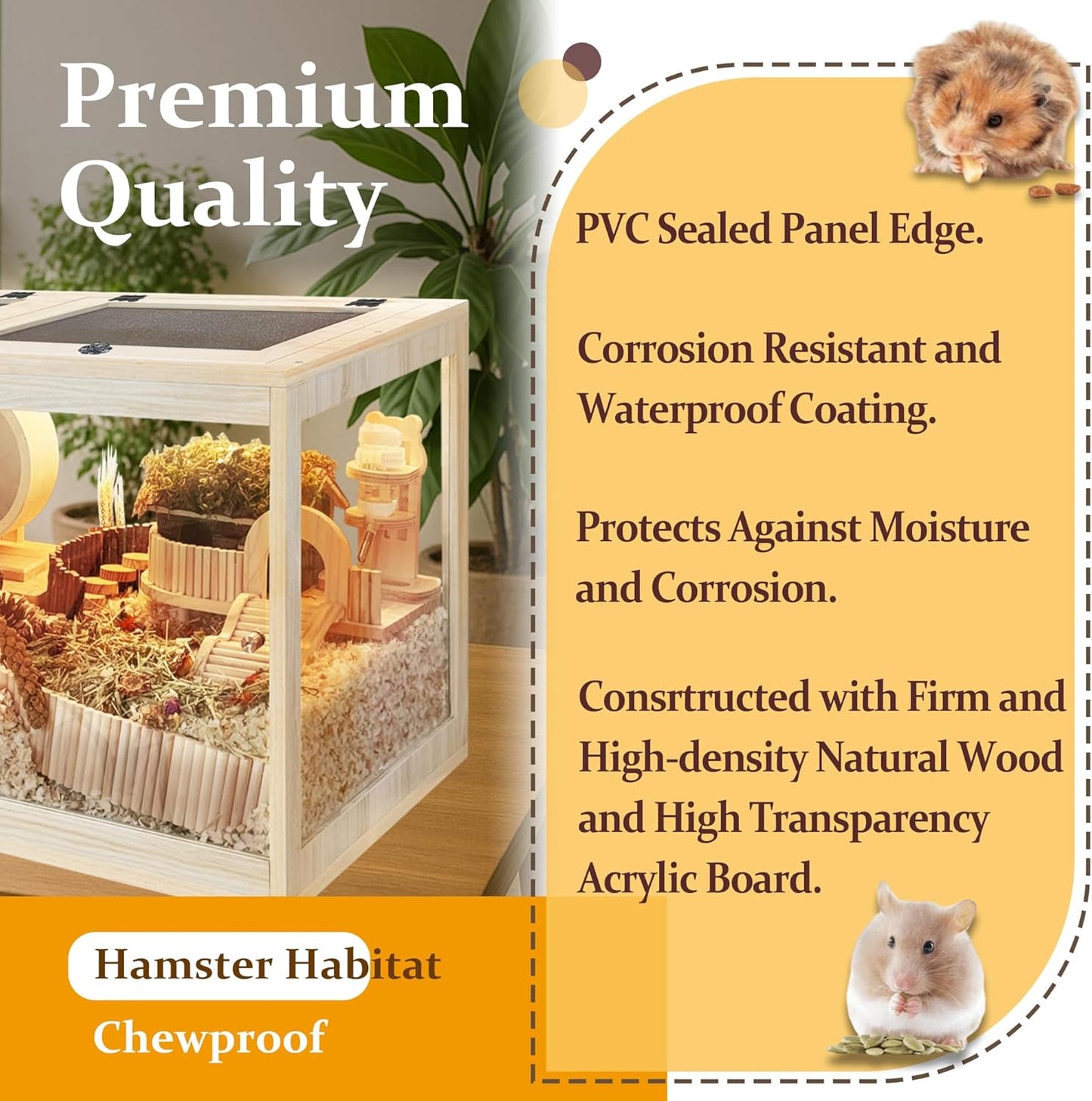Prolee Hamster Cage with Openable Metal Mesh Top,Hamster Enclosure and Gerbil Cage with Clear Panels for Hamster Habitat,Solid Built with Lock Design (40“x20”x20)