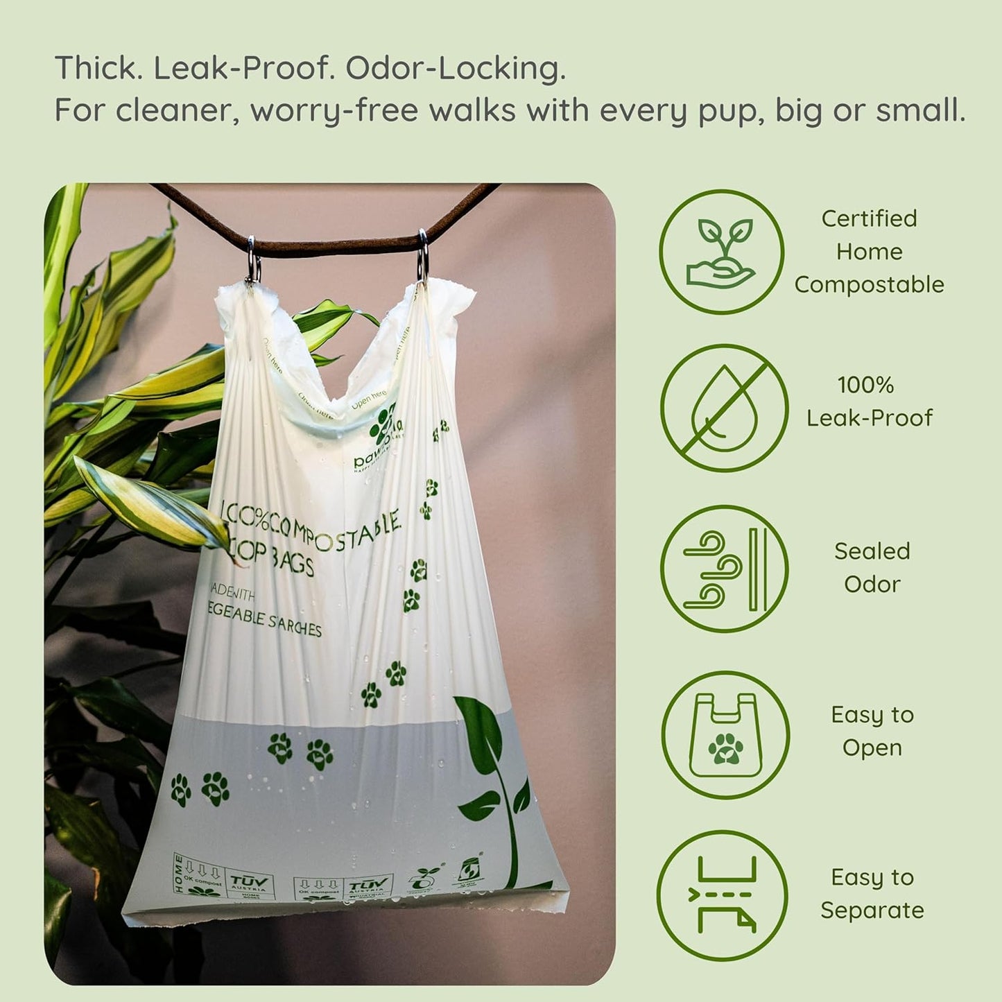 Pawtria Eco Duo Set: Home Compostable Dog Poop Bags (120) + Premium Silicone Dog Poop Bag Dispenser (3.25"H X 2.75"L), BPA-Free, Leak-Proof, Biodegradable, Zero Waste, Supports Rescue Dogs