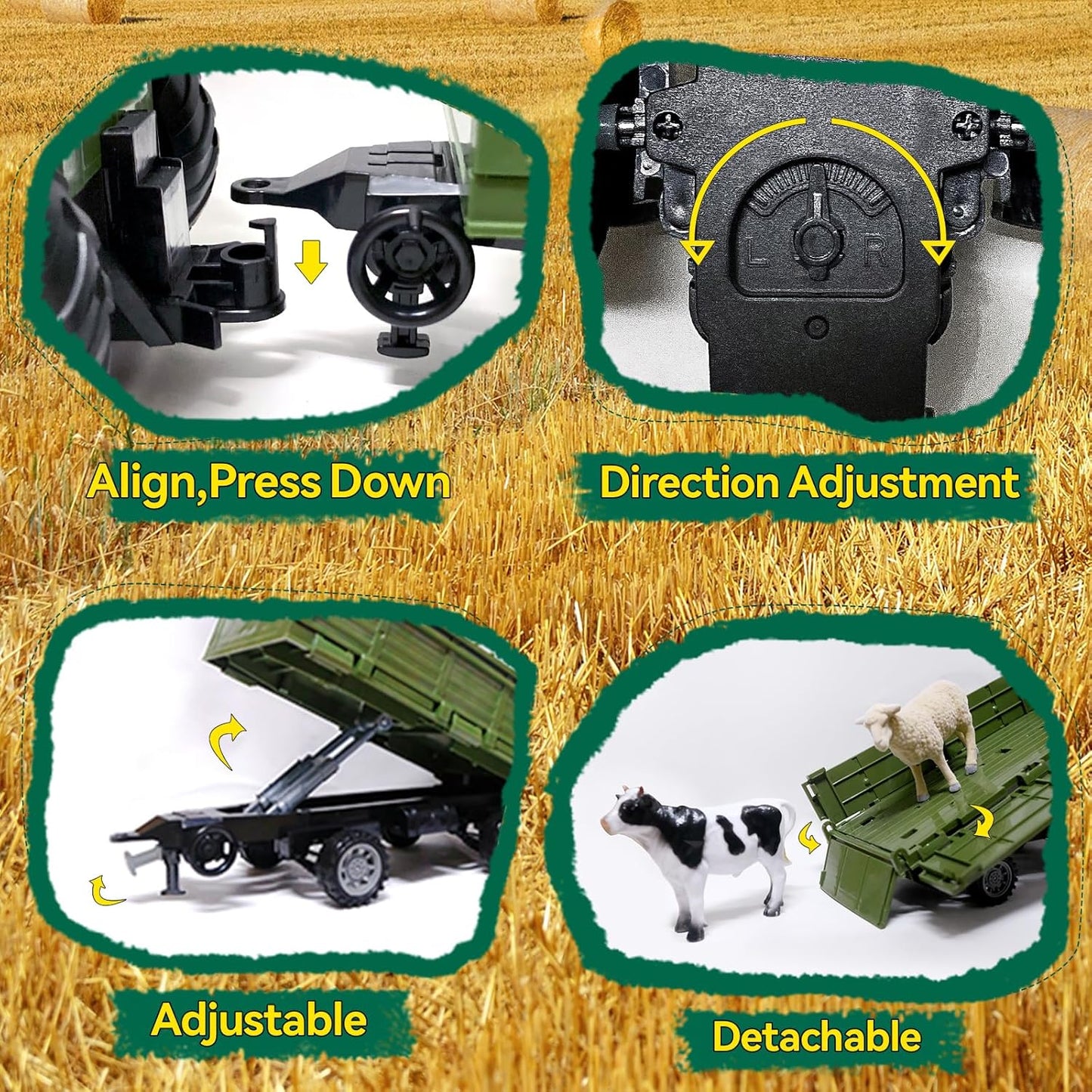 Remote Control Tractor with Trailer - Farm Toys Set Including Animals, Fruits, Vegetables, and Farmer Figures, Toddlers Farm Vehicle Toys for 3 4 5 6 7 8 9 Year Old Boys Girls Birthday Gifts