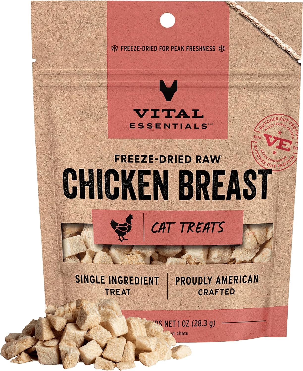 Vital Essentials Chicken Breast Cat Treats, 1 oz | Freeze-Dried Raw | Single Ingredient | Grain Free, Gluten Free, Filler Free