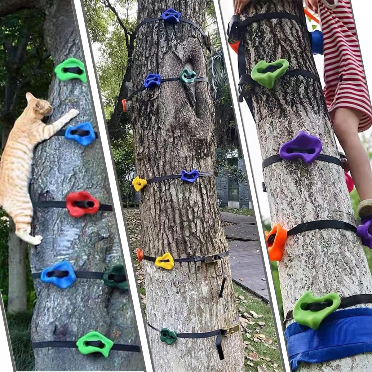 KINSPORY 16PC Tree Climbing Holds and 6pc Tree Ratchet Straps Climber Kit, Oversized Pig Nose Climb Rock Holds Kit for Outdoor Ninja Warrior Obstacle Course Training