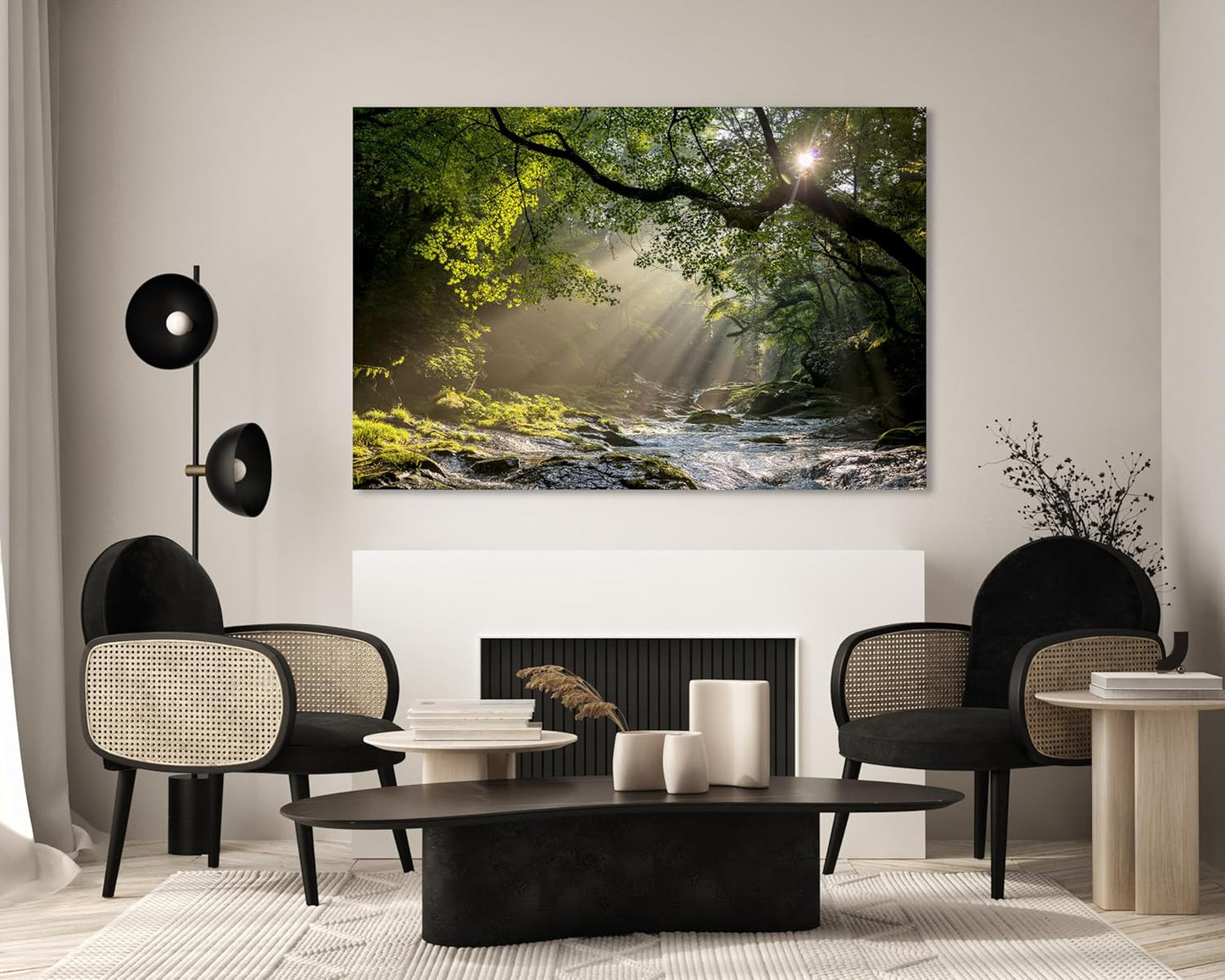 Nature Wall Art Prints - Ocean Forest Mountain Lake Canvas Landscapes - Small to Extra Large Living Room Bedroom Kitchen Bathroom Décor (Rocky River in the Woods, 35L" x 53W")
