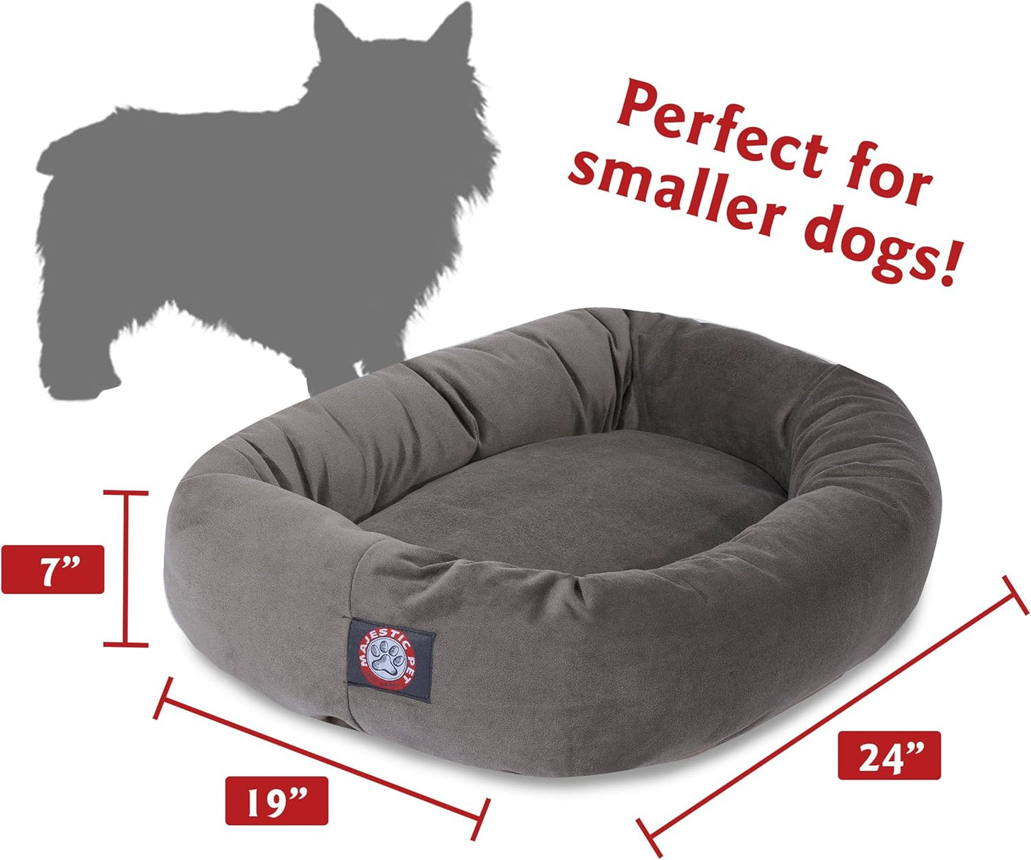 Majestic Pet 24 Inch Suede Calming Dog Bed Washable 24x19x7 (Inch) – Cozy Soft Round Donut Dog Bed with Spine Support for Dogs to Rest Their Head - Pet Bed Small – Gray
