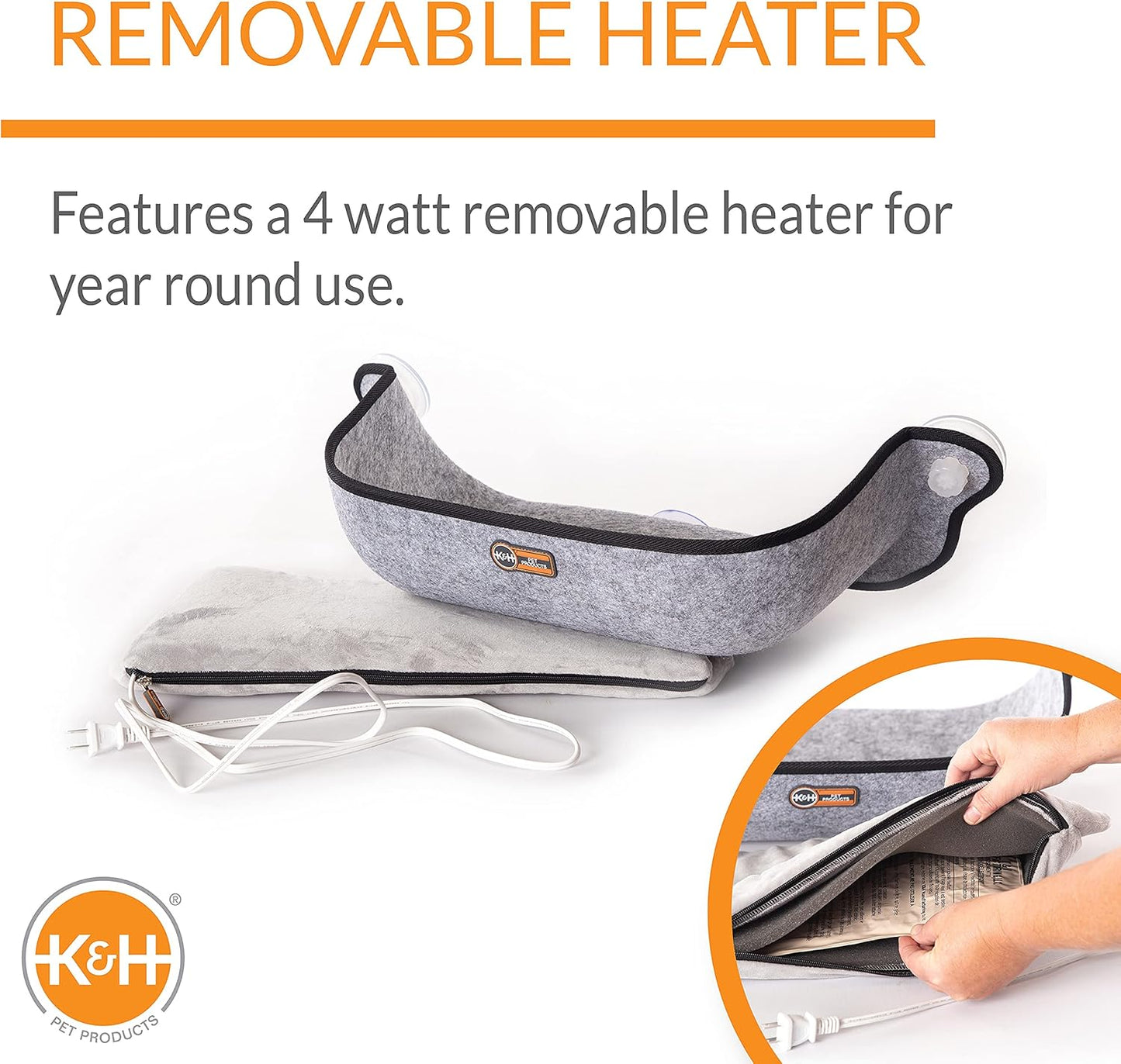 K&H Pet Products EZ Mount Thermo-Kitty Window Bed Extra-Deep Gray 27 X 10 X 11 Inches