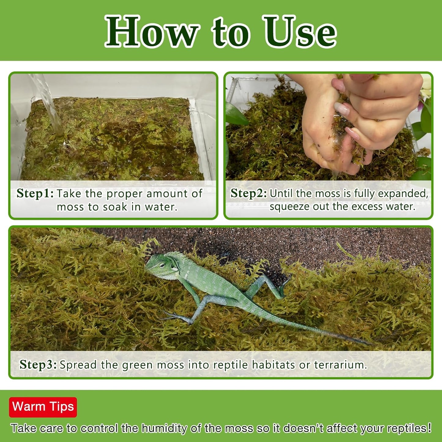 Halatool 12OZ Natural Sphagnum Moss for Reptiles- 18QT Green Live Moss for Terrarium Plants Long Fiber Reptile Moss for Leopard Gecko Snake Hamsters Tortoises Frogs Lizards Salamanders