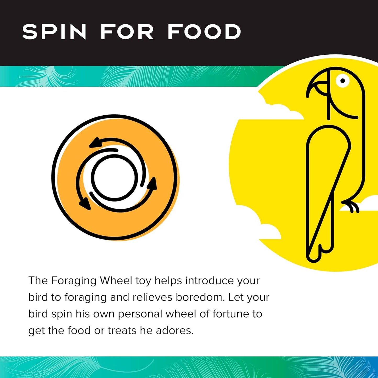 Paradise Toys Bird Creative Foraging System Wheel, Spins with Food Inside, 6” Diameter