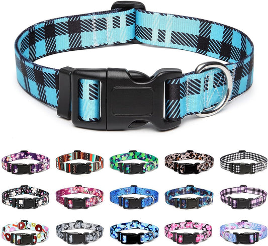 Mercano Adjustable Dog Collar - Special Design Patterns, Soft Nylon Comfortable Durable Pet Collar for Small Medium Large Dogs (L, Blue Plaid)