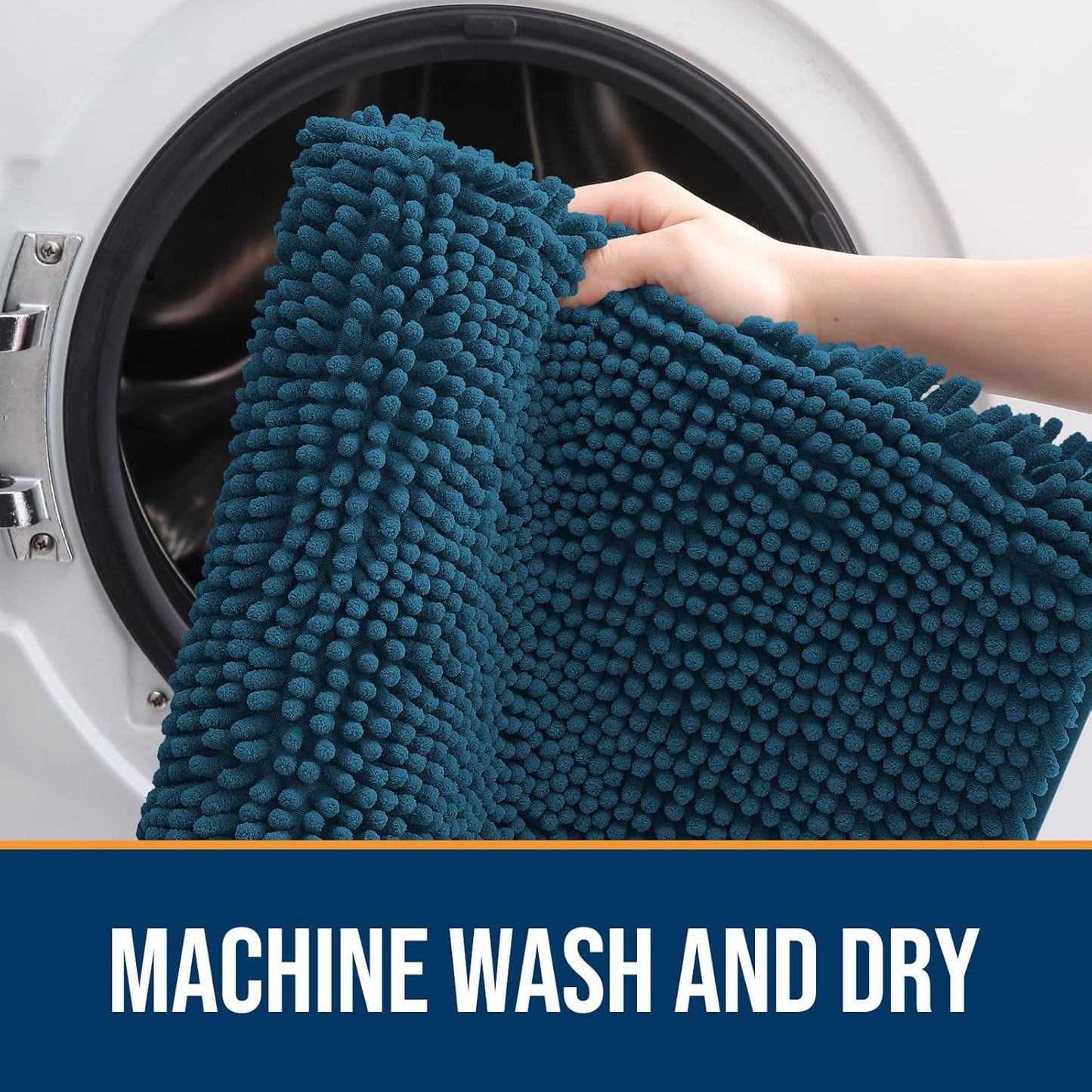 OLANLY Dog Door Mat for Muddy Paws 36x24, Absorbs Moisture and Dirt, Absorbent Non-Slip Washable Doormat, Quick Dry Chenille Mud Mat, Entry Indoor Entryway Carpet for Inside Floor, Atlantic Blue