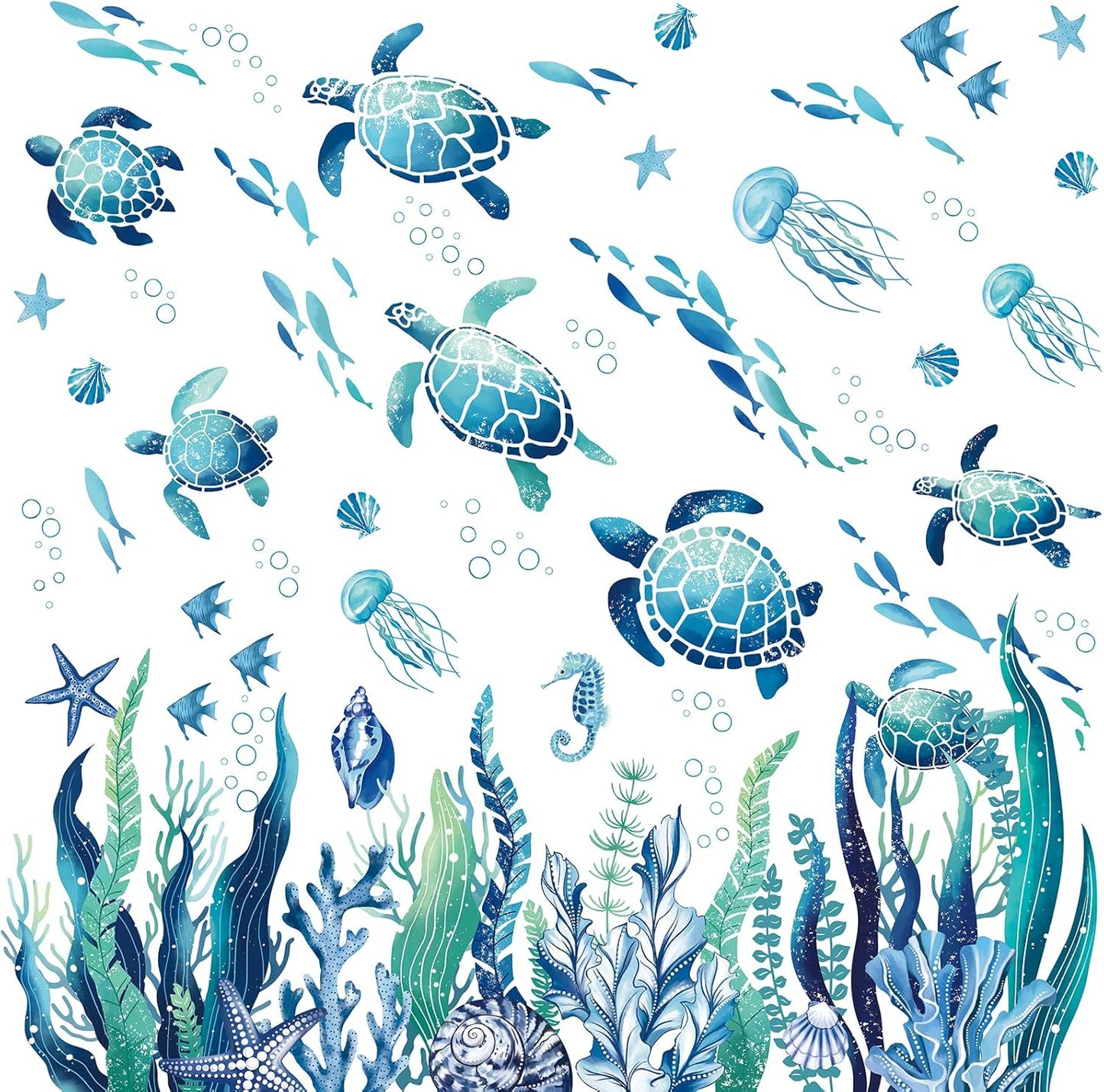 decalmile Under The Sea Seaweed Wall Decals Sea Turtle Ocean Grass Jellyfish Wall Stickers Baby Nursery Bedroom Bathroom Wall Decor