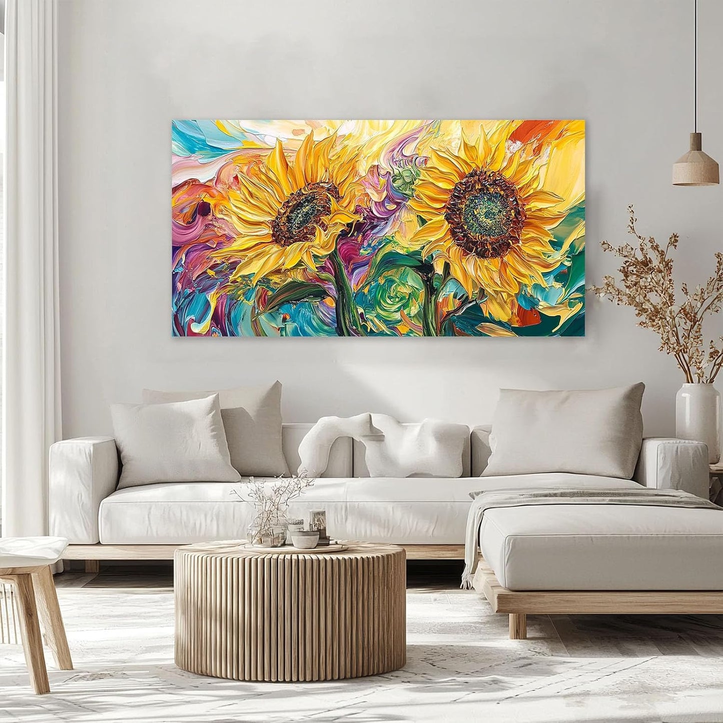 Large Sunflower Wall Art Canvas Living Room Floral Flower Pictures Framed Prints Oversize Wall Decor Painting for Bedroom Dining Office Home 60"x30"
