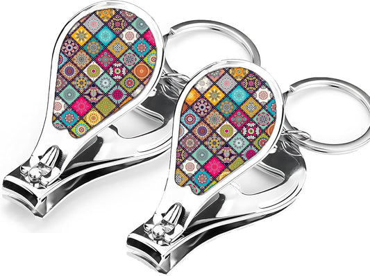 Nail Clippers with Key Chain Cute Stainless Steel Nail Cutter with File Professional Toenail Clipper for Men Multifunction Toenail Clipper 2 Pack Nique Cutter for Adult(Mandala)