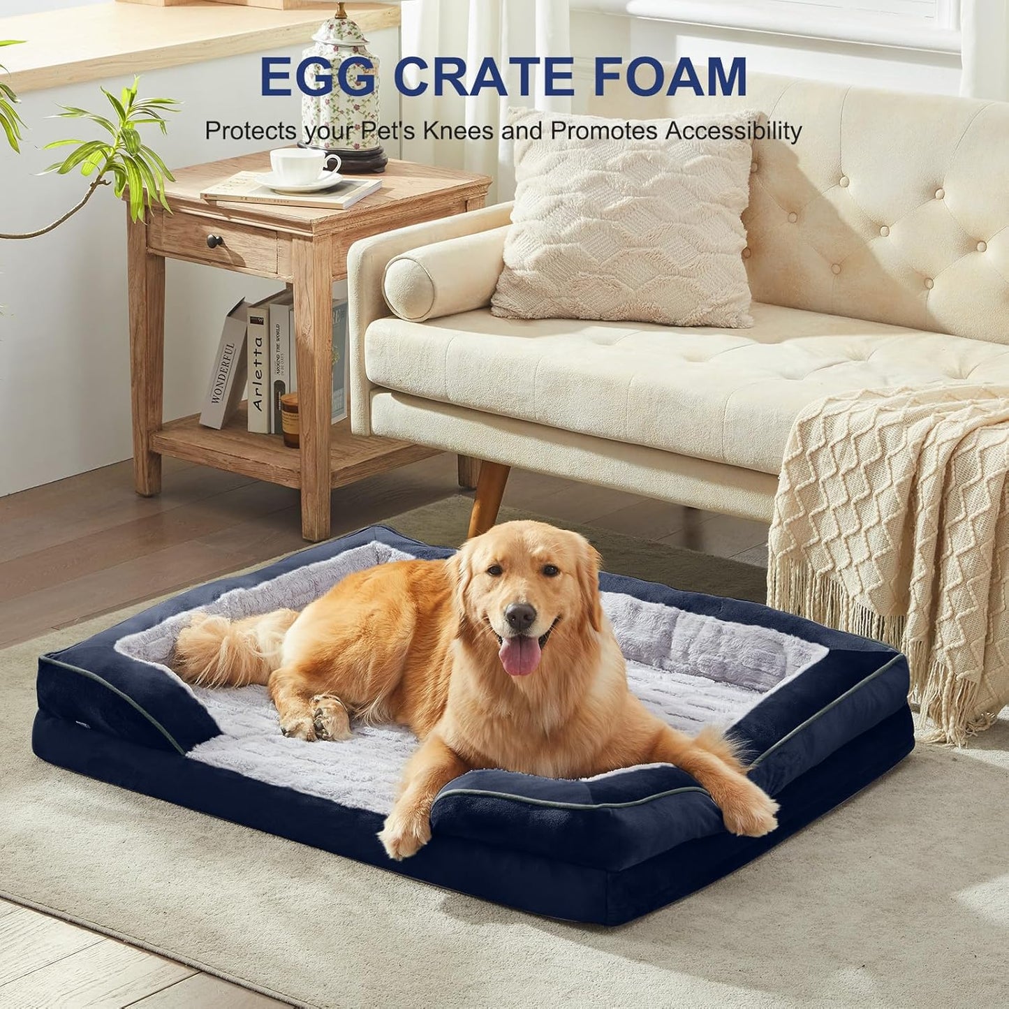 FURTIME Orthopedic Dog Bed for Small Dogs - Waterproof Dog Sofa Beds Small, Supportive Foam Pet Couch Bed with Removable Washable Cover, Waterproof Lining and Nonskid Bottom, Navy Blue