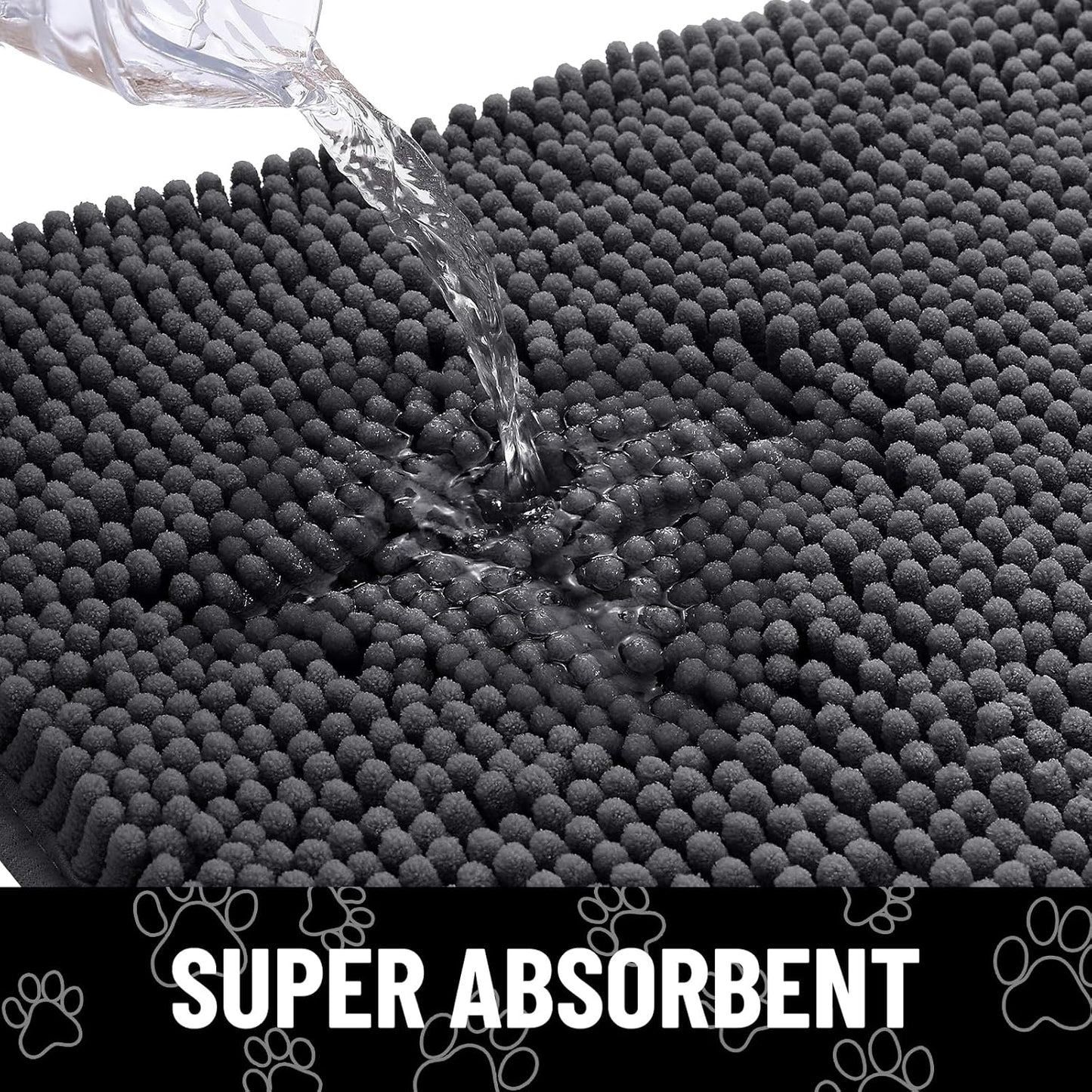 Smiry Dog Door Mat for Muddy Paws, Absorbent Dirt Trapper Non Slip Quick Dry Washable Chenille Mat for Mud Dogs, Entry Rug for Indoor and Outdoor (59x24 Inches, Dark Grey and White)