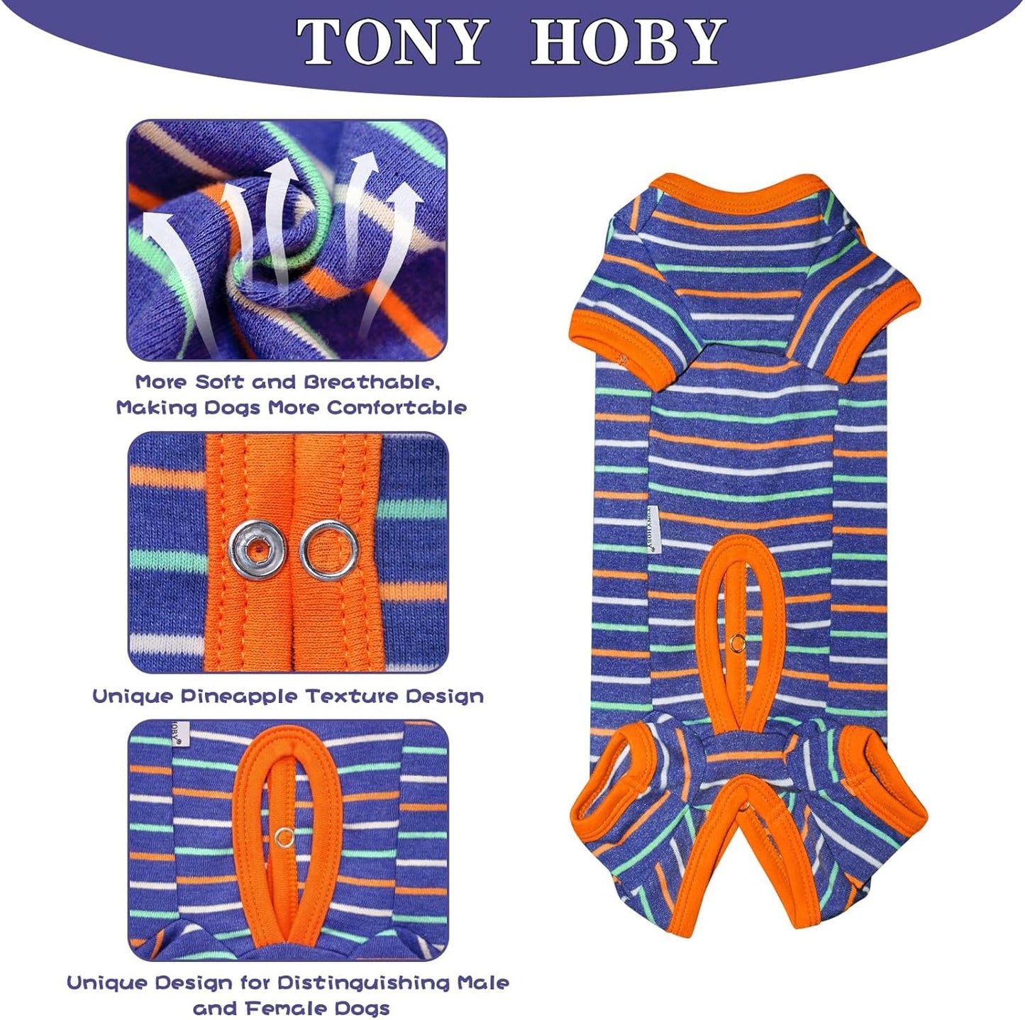 TONY HOBY Dog Pajamas, Male Dog Warm Pajamas with Thermal, Dogs Jumpsuit Shirt for Small Medium Dogs (Navy Blue, Boy, XL)