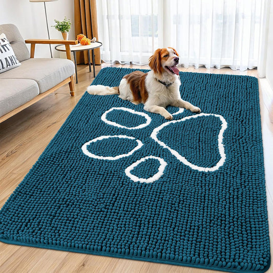 Smiry Dog Door Mat for Muddy Paws, Absorbent Dirt Trapper Non Slip Quick Dry Washable Chenille Mat for Mud Dogs, Entry Rug for Indoor and Outdoor (71x46 Inches, Atlantic Blue)