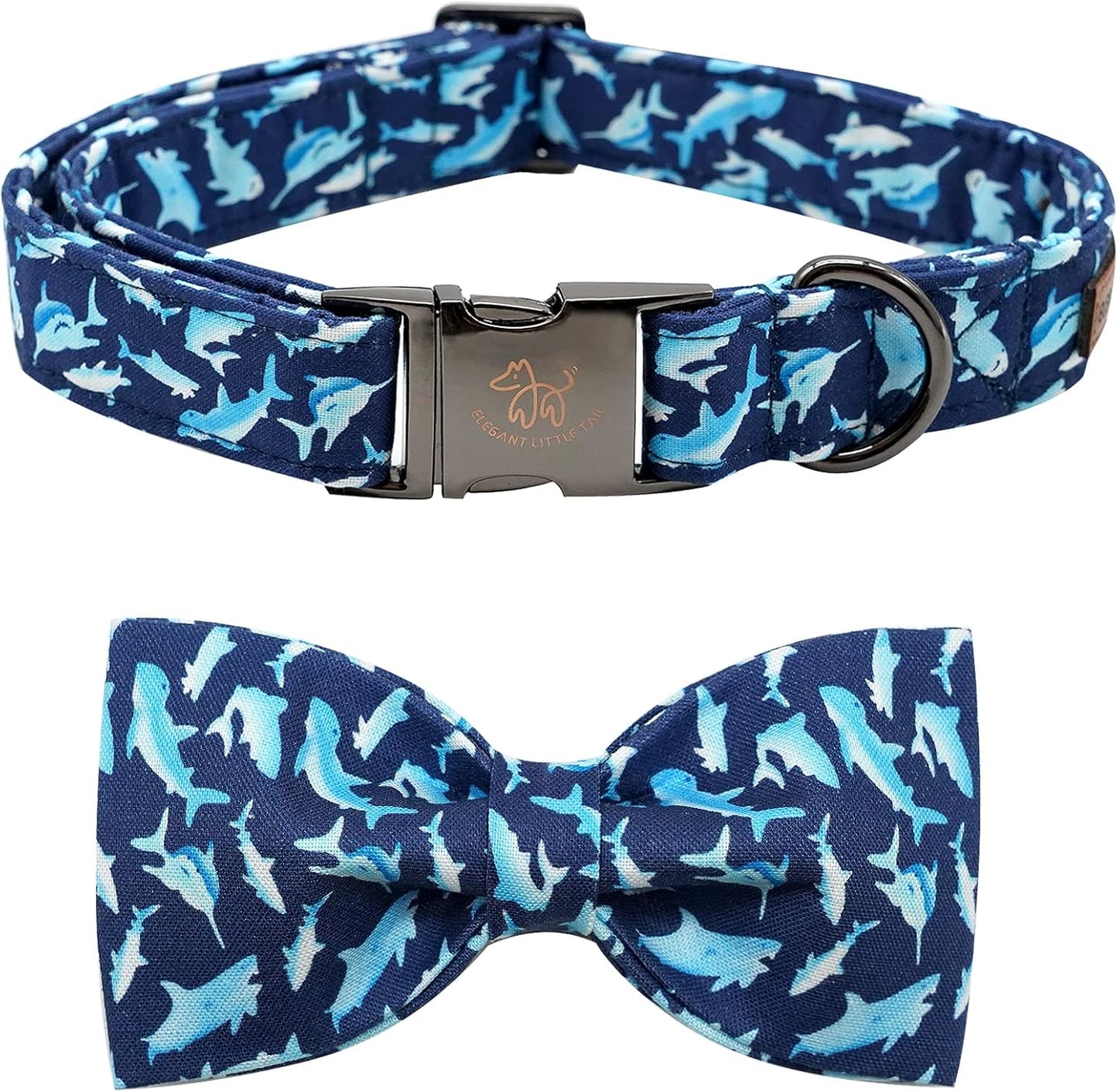 Elegant little tail Dog Collar with Bow, Shark Print Adjustable Dog Collar Cute Bowtie Dog Collar Boy Pet Collar for X-Small Puppy and Cat