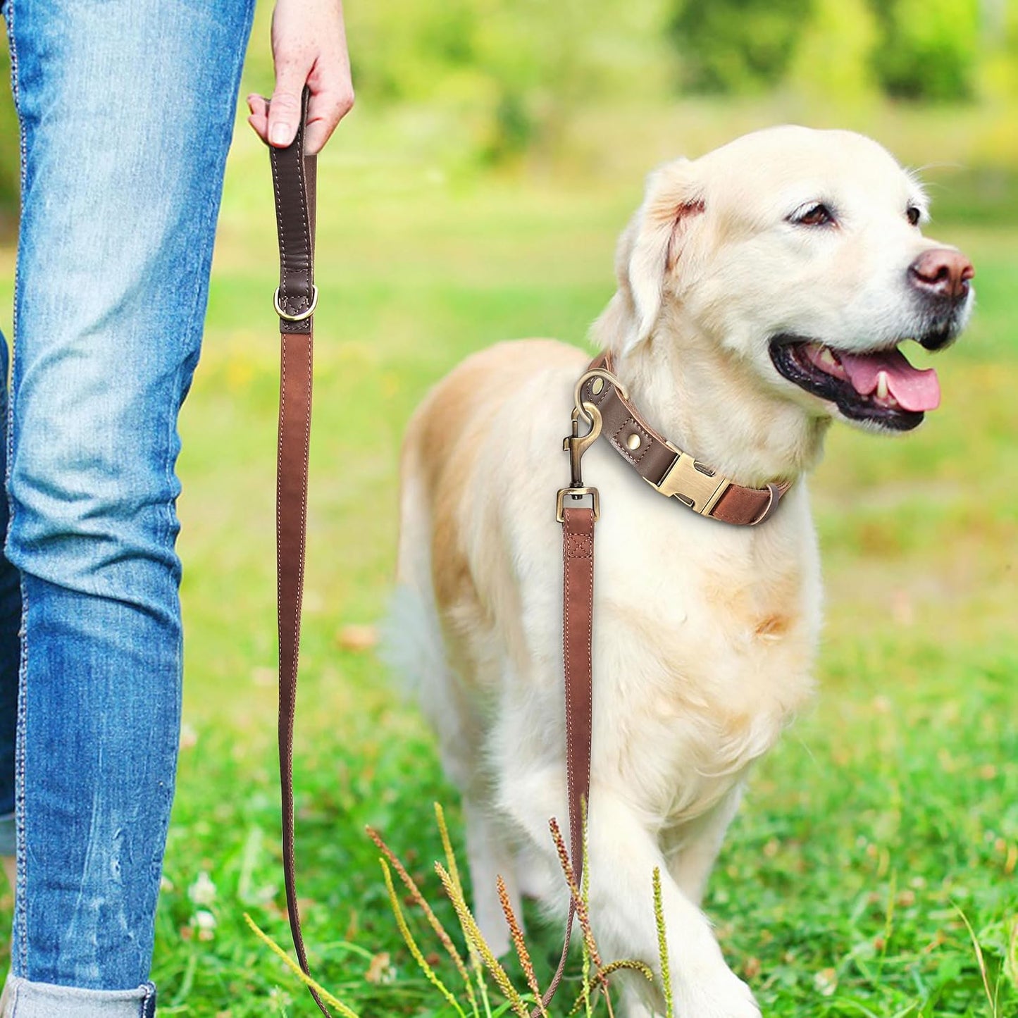 Didog Soft PU Leather Dog Collar for Large Dogs,Classic Adjustable Dog Collars with Quick Release Metal Buckle,Easy Clean and Comfortable with Nylon Lining,Brown,L Neck 15-23"