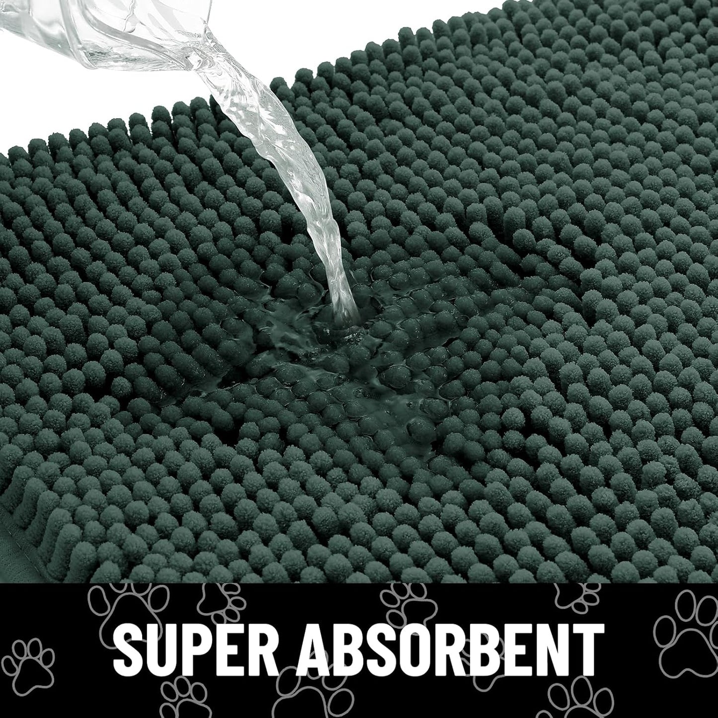 Smiry Dog Door Mat for Muddy Paws, Absorbent Dirt Trapper Non Slip Quick Dry Washable Chenille Mat for Mud Dogs, Entry Rug for Indoor and Outdoor (36x24 Inches, Green)