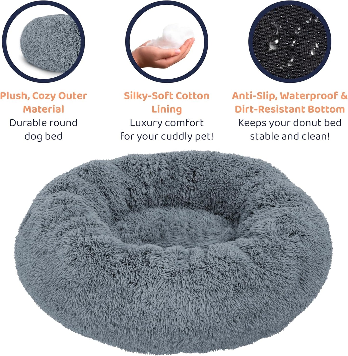 Donut Dog Bed - Premium Comfort for Anxiety Relief - Fluffy & Calming Design with Ultra-Plush Support | Cozy Round Dog Bed with Super Soft Circle Style (Size M Dark Grey)