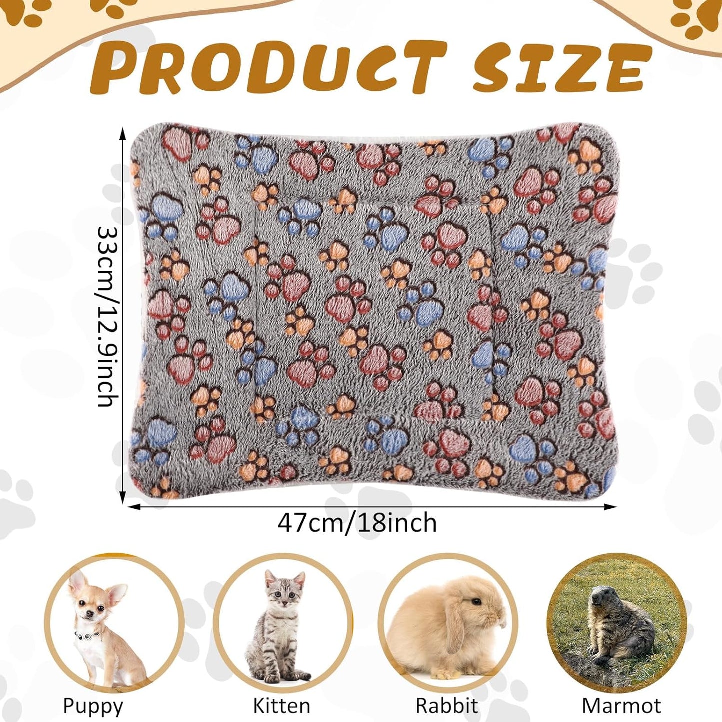 4 Pack Ultra Soft Dog Cat Bed Mat with Cute Prints Reversible Fleece Dog Crate Kennel Pad Cozy Washable Thickened Hamster Guinea Pig Pet Bed Mat for Small Animals(13 x 19 Inches,Gray)