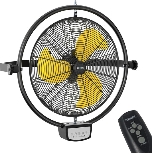 5100 CFM 20" Remote Control Wall Mount Fans, High Velocity 3-Speed Professional Oscillating Wall Fan with Timer, Heavy Duty Industrial Wall Fans for Patio, Commercial, Gazebo, and Garage, UL Listed