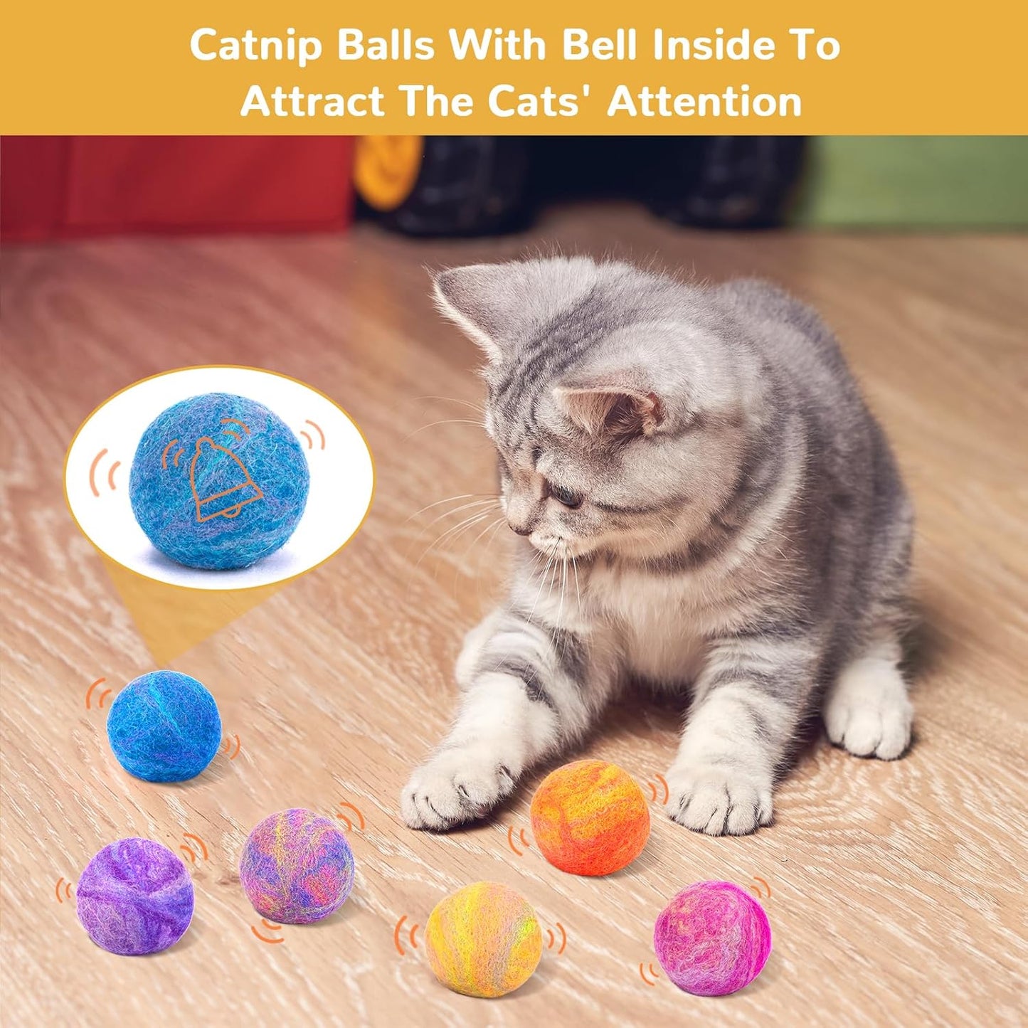 Retro Shaw Cat Toys Balls,Catnip Ball with Bell Inside,Wool Balls Toy with SilverVine Catnip Fill, Upgraded,Interactive Cat Nip Ball for Indoor Kitten Kitty 6 Pcs