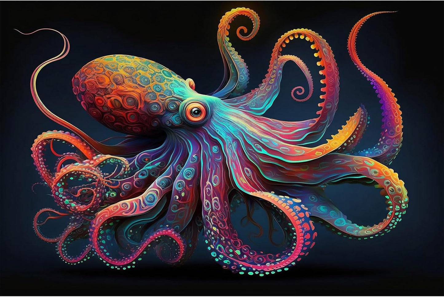 Exquisite Octopus Aquarium Background Abstract Colorful Octopus Terrarium Background Glowing Octopus on Black Background Fish Tank Backdrop Octopus Backdrops Poster Wallpaper Decors Vinyl 72x24in