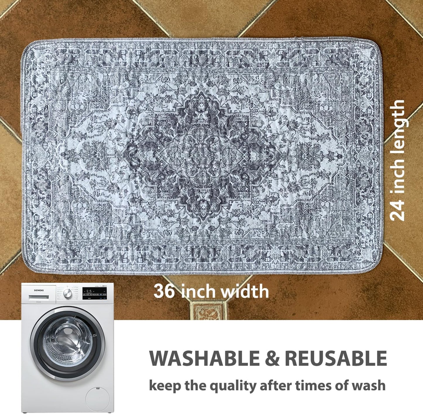 nunubaby Washable Pee Pads for Dogs, Stylish, Non-Slip and Leak-Proof Pee Pads. Reusable Potty Pads for Dogs for Crates and Floors.(Gray/Geo, 24" x36")