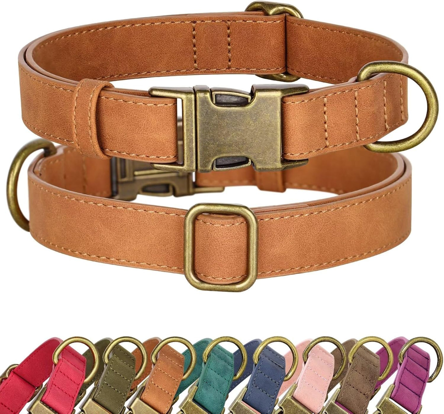 Didog Soft PU Leather Dog Collar, Stylish Quick Released Dog Collar for Large Dogs, Easy Clean Adjustable Pet Collar for Daily Walking, Light Brown, L Fit 15-23" Neck