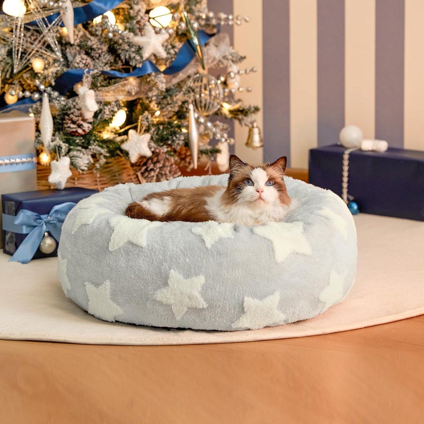 LE SURE Donut Small Dog Bed - Round Cat Beds for Indoor Cats Anti-Anxiety Calming Pet Beds, Washable Cute Modern Beds with Teddy Sherpa Plush & Anti Slip Bottom, 20 Inch, Galaxy Grey