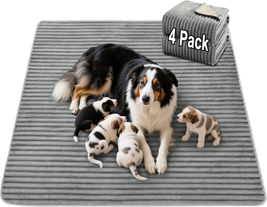 Flannel Washable Pee Pad for Dogs - 4 Pack Reusable Dog Pee Pads, Puppy Pads, Fast Absorb Pet Playpen Mat with Non-Slip Back, Waterproof Puppy Training Pad. (Light Grey, 18" X 24")