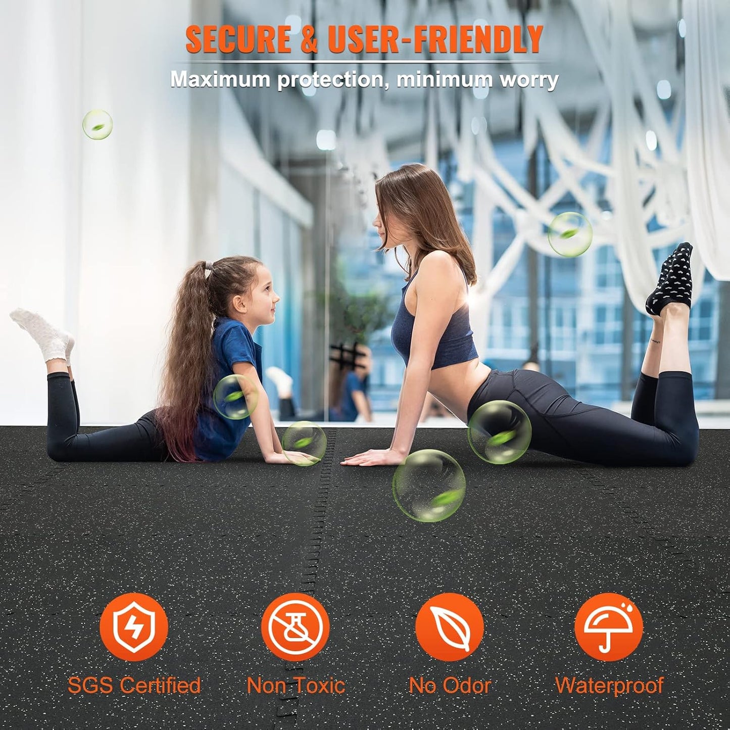 VEVOR 6PCS 0.56 inch Thick Gym Floor Mats, 25" x 25" EVA Foam & Rubber Top Interlocking Workout Floor Mats with 24 sq.ft Coverage, Waterproof Exercise Puzzle Flooring for Gym, Home, Garage, Basement