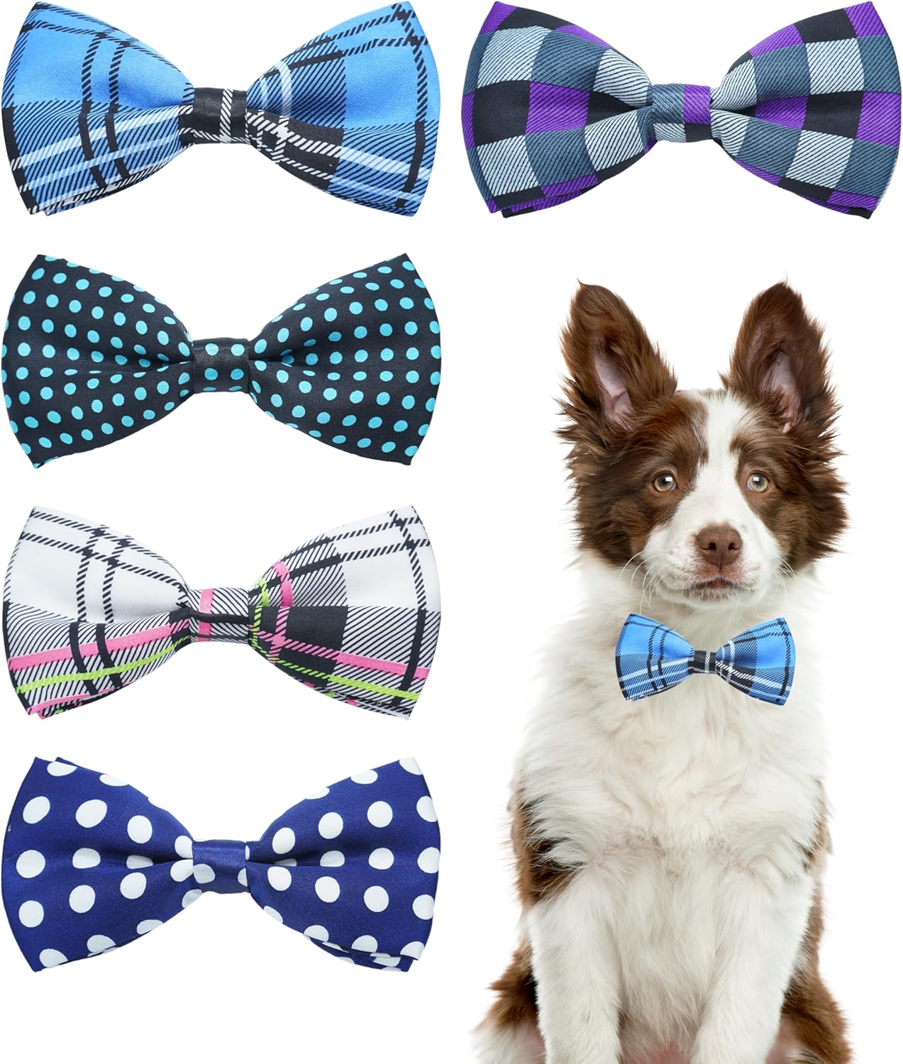 PET SHOW 5 Pack Pet Big Dogs Collar Embellishment Attachment Bow Ties for Medium Large Dogs Collar Charms Accessories Slides Bowties for Birthday Wedding Parties Assorted A Style