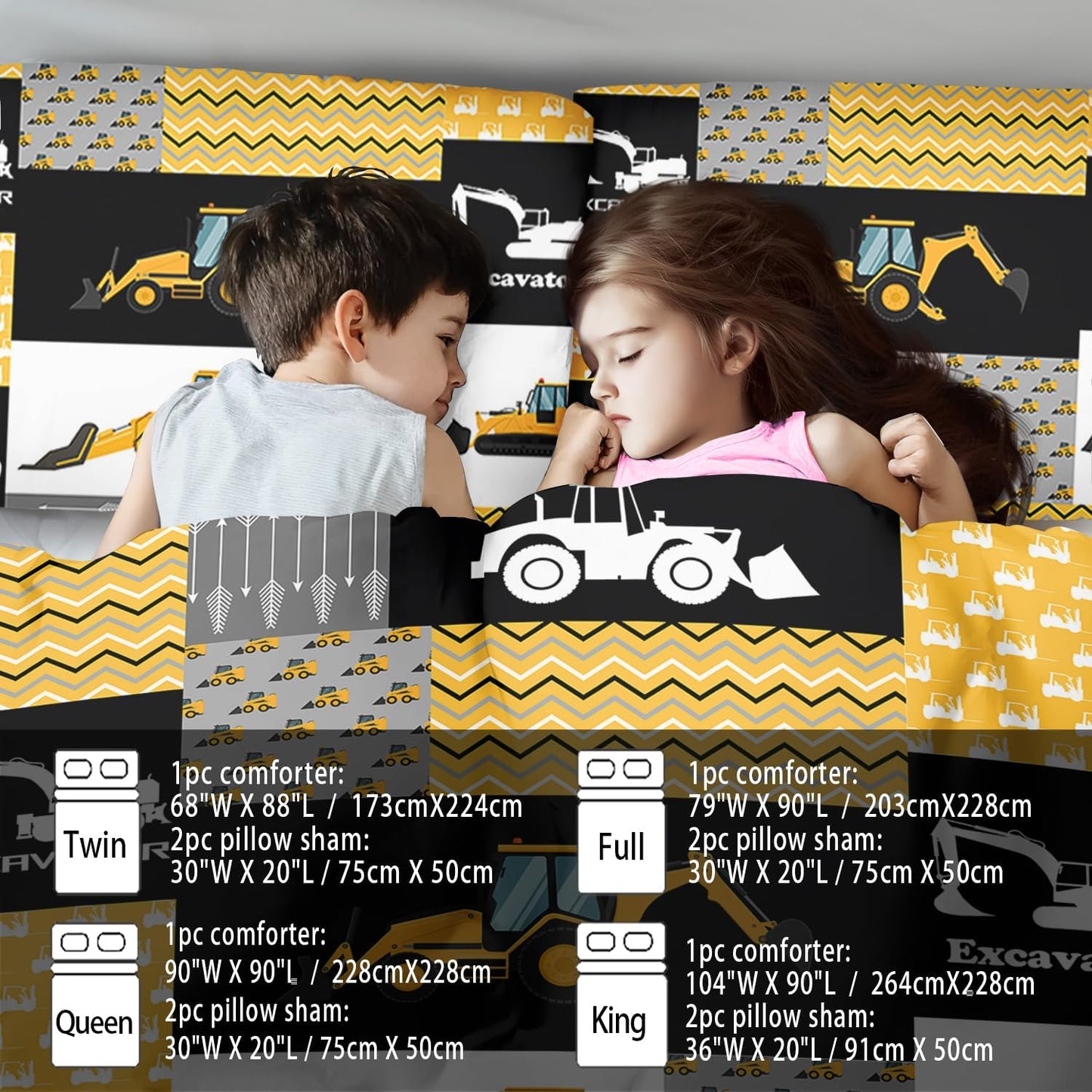 Construction Comforter Set Twin Boys,Yellow Twin Construction Bedding Set,Engineering Vehicles Comforter Yellow Bedroom Decor Kids,Truck Quilt Cartoon Truck Bedding for Teen