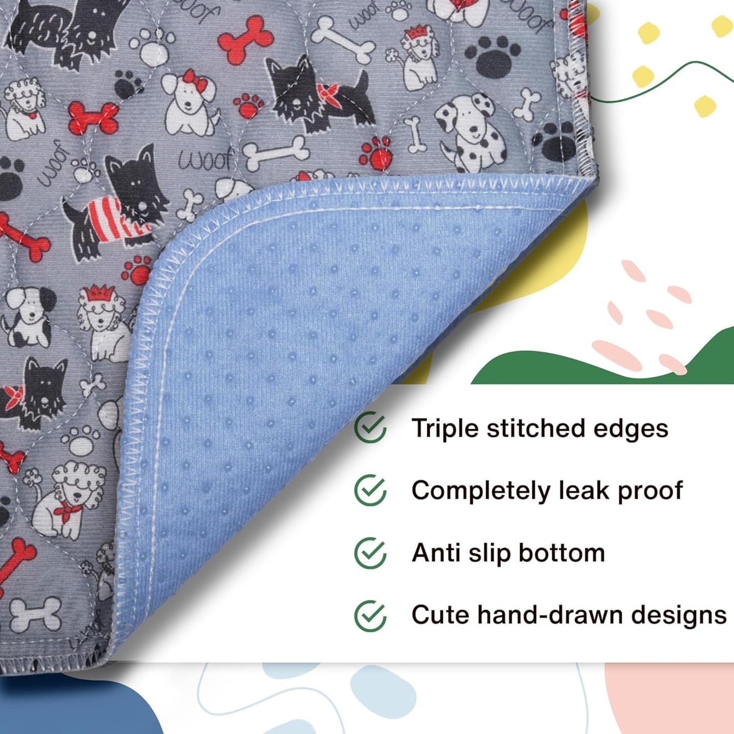 Caldwell's Pet Supply Co. 30x36 Potty Pads, Washable Pee Pads for Dogs, Reusable Pee Pad for Dogs, Puppy Potty Mat, Whelping Rug, Reusable Puppy Mat, Waterproof Rug for Dog, Medium (Set of 2)