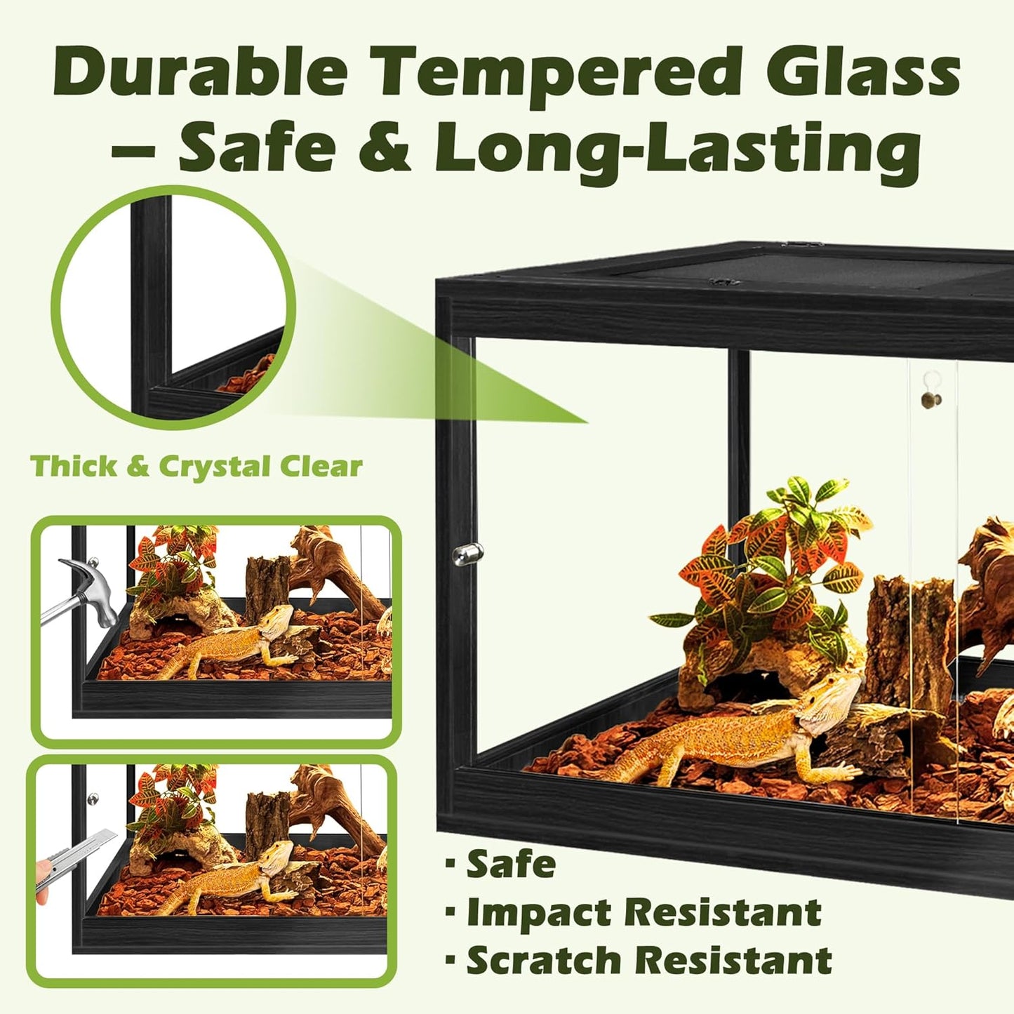Prolee Tempered Glass Bearded Dragon Tank 81 Gallon,Reptile Encloure and Snake Tank with Metal Mesh Roof Door,Locking Design Reptile Tank for Lizard,Gecko,Chameleon (48"X20"X20",Black)