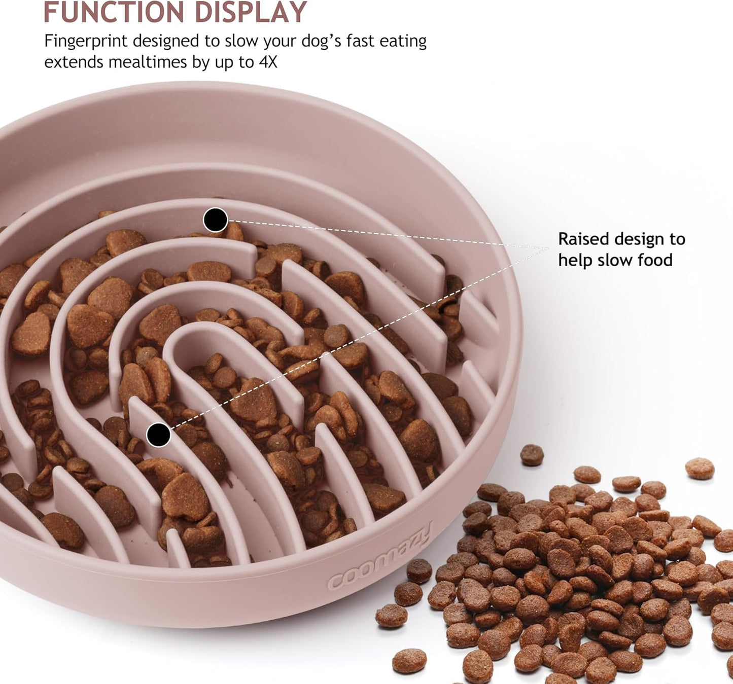 Coomazy Large Silicone Slow Feeder Dog Bowls, Interactive Puzzle Toy for Pets Food Training, Keeps Dogs Busy, Prevents Puppy Overeating (Dusty Pink, Large: 3.2Cup)