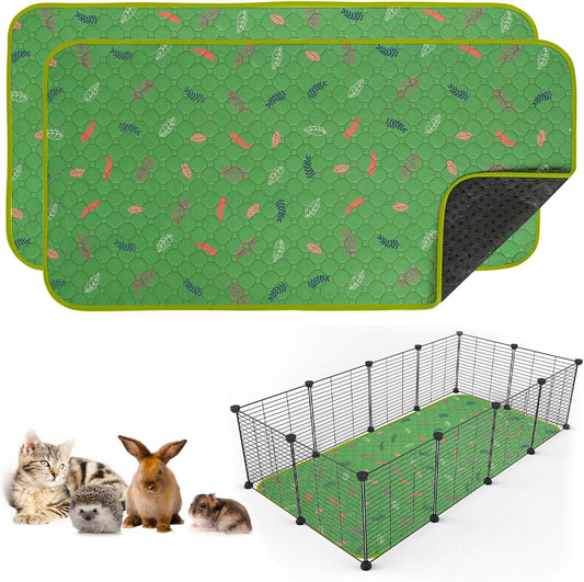 Sunheir 2 Pack Washable Guinea Pig Pee Pads, 24" x 48" Waterproof Reusable Guinea Pig Cage Liners, Absorbent Bedding Training Mat for Small Animal Guinea Pigs Rabbit Bunny Hamster - Green