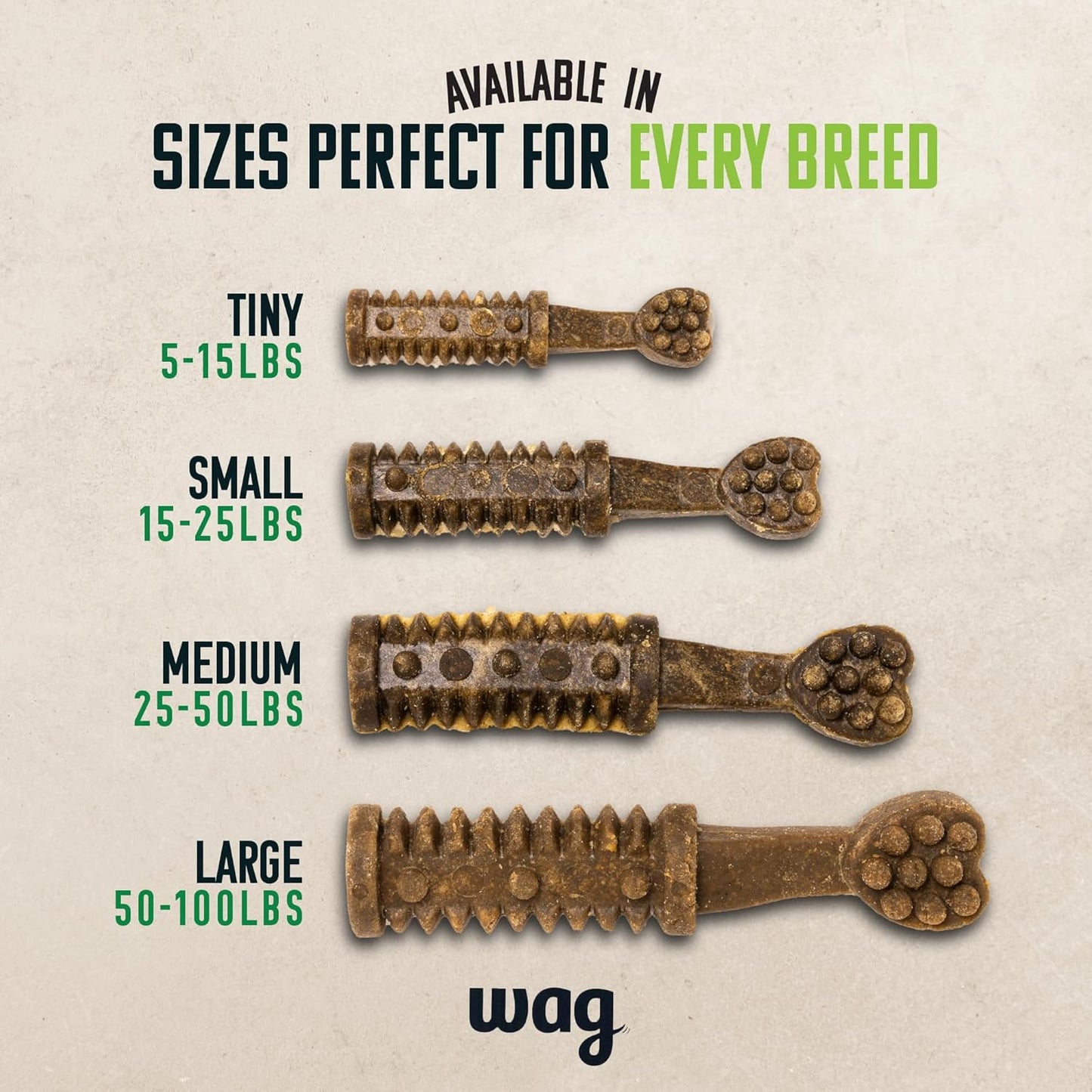 Amazon Brand - Wag Dental Dog Treats to Help Clean Teeth & Freshen Breath Tiny, 2.25 pounds, Unflavored - 130 Count, Pack of 1