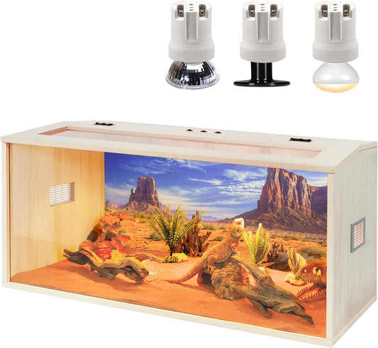 Prolee 63 Gallon Bearded Dragon Tank,Wooden Reptile Tank and Lizard Tank, Large Bearded Dragon Enclosure with Built-in Lamp Fixture, Snake Tank (40" L X 19.5" W X19.5 H)