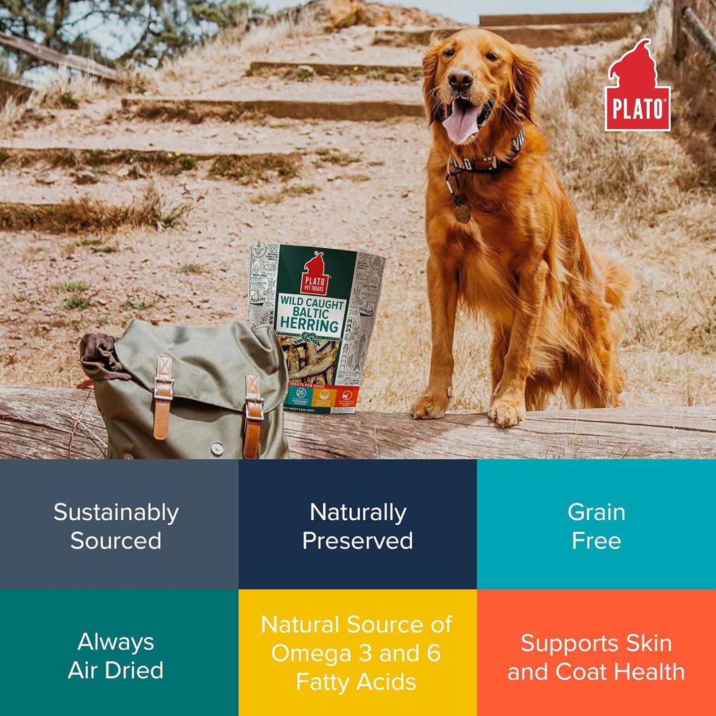 PLATO Pet Treats Fish Dog Treats - Air-Dried, Single Ingredient Dog Treat - with Omega 3 & 6 Fatty Acids to Support Skin and Coat - 100% Whole Fish - Wild Caught Baltic Herring Dog Treats - 8.5 oz