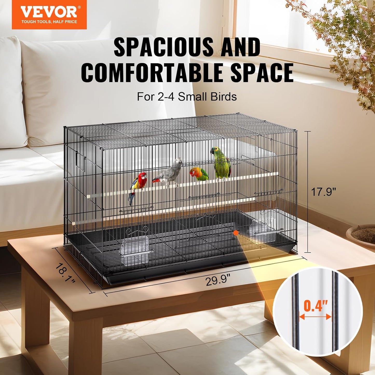 VEVOR 30 Inch Flight Bird Cage, Stackable Bird Cage Parakeet Cage with Slide-Out Tray and Handle, Small Parrots Birdcage for Cockatiels Budgies Conure Macaw Finch Lovebirds Canaries Pigeons