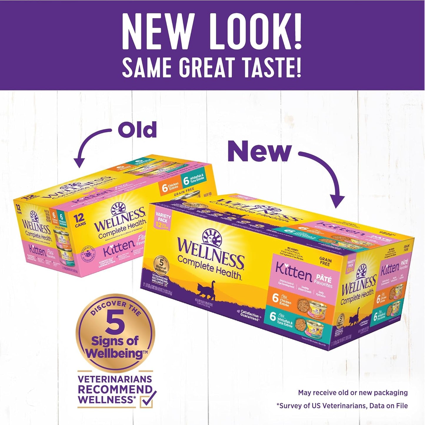 Wellness Complete Health Pate Kitten Wet Cat Food, Natural, Protein-Rich, Grain Free, 3 Ounce, 12 Pack, (Whitefish & Chicken Variety Pack)