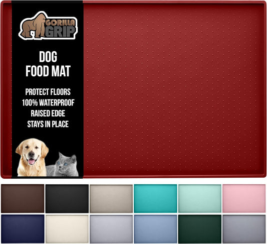 GORILLA GRIP 100% Waterproof Raised Edge BPA Free Silicone Pet Feeding Mat, Dog Cat Food Mats Contain Spills Protects Floors, Placemats for Cats and Dogs Water Bowl, Pets Accessories 23x15 Red