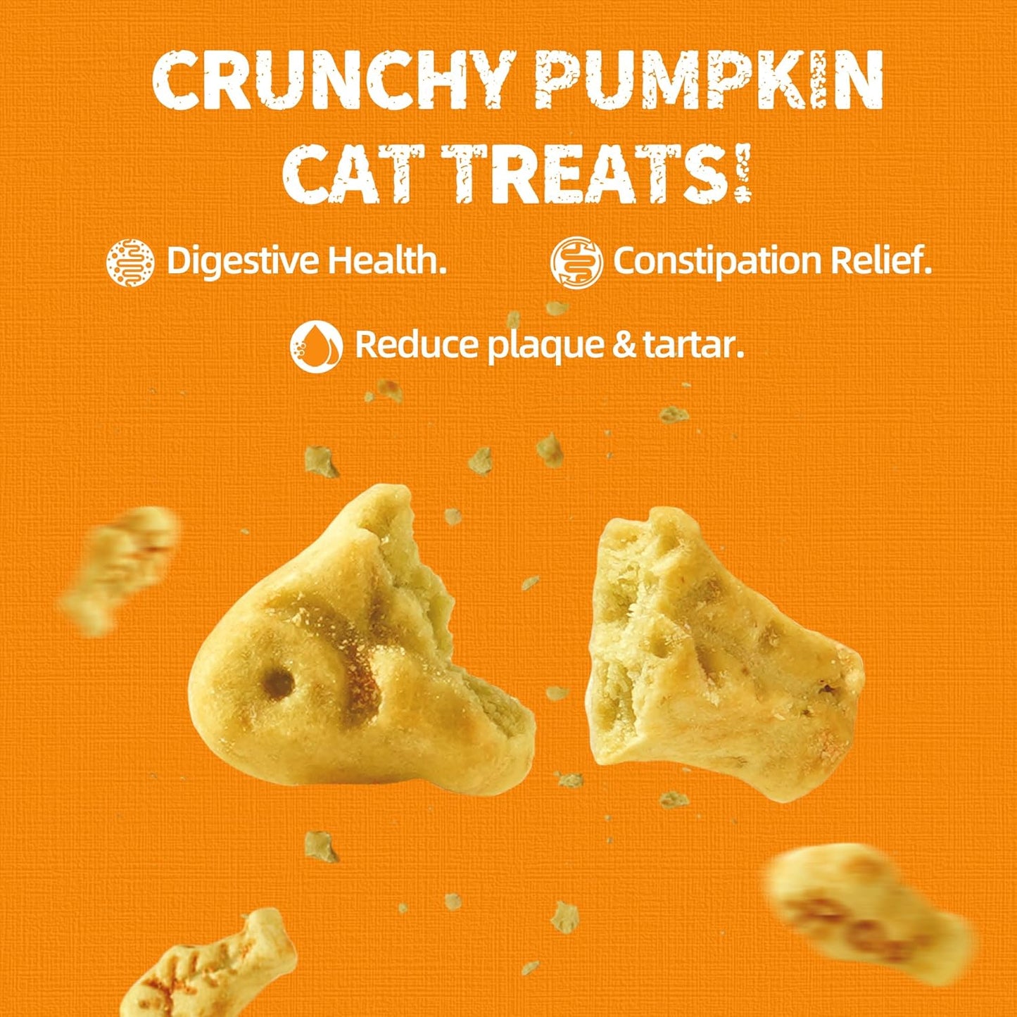 Just Try 13.4 OZ Pumpkin Cat Treats Cat Constipation Relief Hairball Control Healthy Salmon Snacks Training Biscuits Treats for Digestive Support Low Calorie Kitten Snacks
