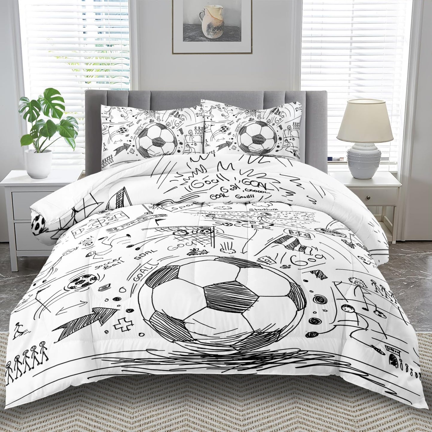 Football Sports Comforter Sets for Boys Full,Soccer Comforter Sport Bedding for Boys Room,Gaming Bed Soccer Bedding Full Set,Games Quilt Bedroom Bed Decor Kids and Teen