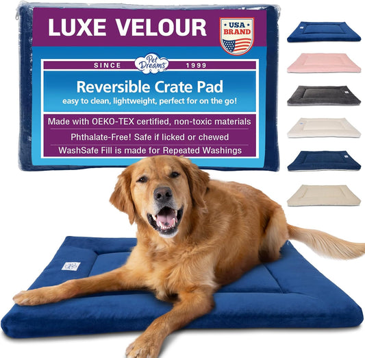 Pet Dreams Dog Crate Pad - Washable Kennel Mat, Crate Pads for Dog Cages, Non-Toxic, Flat Indoor Cat Bed, Fits iCrate 18, 24, 30, 36, 42, 48 Inches (Blue, Small, 24")
